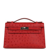 Hermes Kelly Pochette Rouge Vif Ostrich Palladium Hardware - Thumbnail View 1
