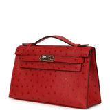 Hermes Kelly Pochette Rouge Vif Ostrich Palladium Hardware - Thumbnail View 5