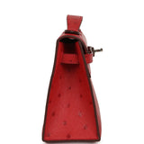 Hermes Kelly Pochette Rouge Vif Ostrich Palladium Hardware - Thumbnail View 3