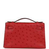 Hermes Kelly Pochette Rouge Vif Ostrich Palladium Hardware - Thumbnail View 4
