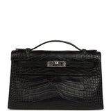 Hermes Kelly Pochette Black Matte Alligator Palladium Hardware - Thumbnail View 1