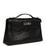 Hermes Kelly Pochette Black Matte Alligator Palladium Hardware - Thumbnail View 2