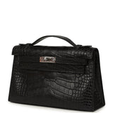 Hermes Kelly Pochette Black Matte Alligator Palladium Hardware - Thumbnail View 5