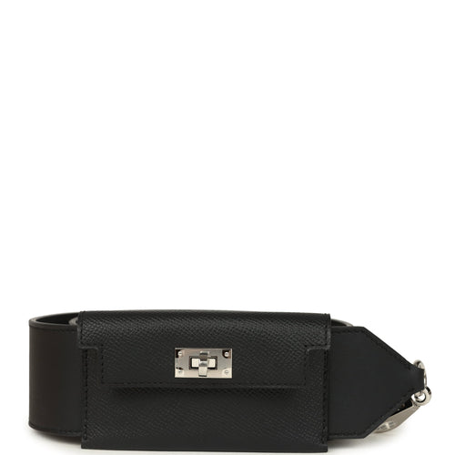 Hermes Kelly Pocket Bag Strap 105CM Black Swift and Epsom Palladium Hardware