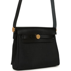 Hermes Herbag Zip 20 Mini Black Toile Militaire Canvas and Black Vache Hunter Gold Hardware