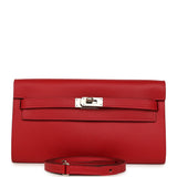 Hermes Kelly Wallet To Go Rouge Casaque Epsom Palladium Hardware - Thumbnail View 1