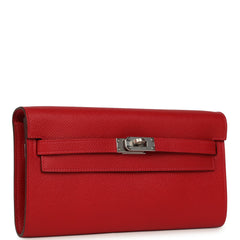 Hermes Kelly Wallet To Go Rouge Casaque Epsom Palladium Hardware