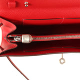Hermes Kelly Wallet To Go Rouge Casaque Epsom Palladium Hardware - Thumbnail View 9