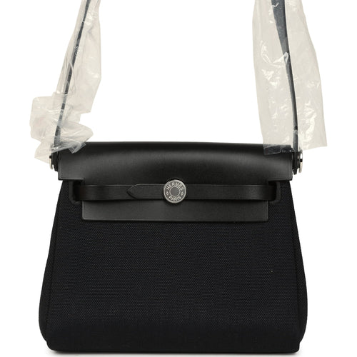Hermes Herbag Zip 20 Mini Black Toile Militaire Canvas and Vache Hunter Palladium Hardware