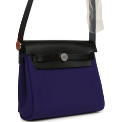 Hermes Herbag Zip 20 Mini Purple Toile Militaire Canvas and Black Vache Hunter Palladium Hardware