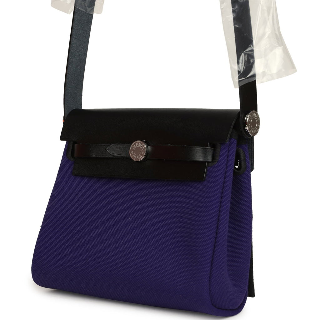 Hermes Herbag Zip 20 Mini Purple Toile Militaire Canvas and Black Vach