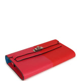 Hermes Kelly Wallet To Go Casaque Rouge De Coeur, Rose Extreme and Bleu Zanzibar Epsom Palladium Hardware - Thumbnail View 6