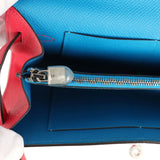 Hermes Kelly Wallet To Go Casaque Rouge De Coeur, Rose Extreme and Bleu Zanzibar Epsom Palladium Hardware - Thumbnail View 8