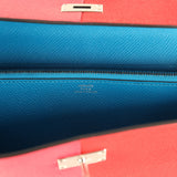 Hermes Kelly Wallet To Go Casaque Rouge De Coeur, Rose Extreme and Bleu Zanzibar Epsom Palladium Hardware - Thumbnail View 9