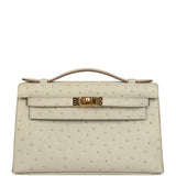 Hermes Kelly Pochette Gris Perle Ostrich Gold Hardware - Thumbnail View 1