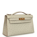 Hermes Kelly Pochette Gris Perle Ostrich Gold Hardware - Thumbnail View 2
