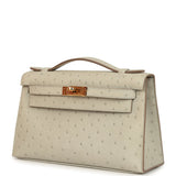 Hermes Kelly Pochette Gris Perle Ostrich Gold Hardware - Thumbnail View 5