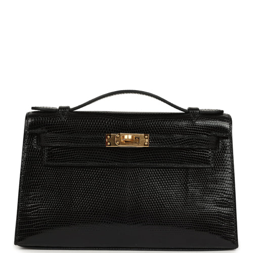 Hermes Kelly Pochette Black Varanus Niloticus Lizard Gold Hardware