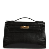 Hermes Kelly Pochette Black Varanus Niloticus Lizard Gold Hardware - Thumbnail View 1