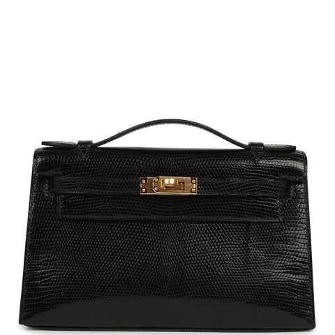Hermes Kelly Pochette Black Varanus Niloticus Lizard Gold Hardware