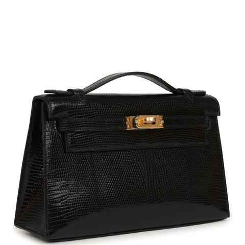 Hermes Kelly Pochette Black Varanus Niloticus Lizard Gold Hardware