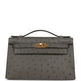 Hermes Kelly Pochette Gris Meyer Ostrich Gold Hardware - Thumbnail View 1
