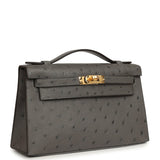 Hermes Kelly Pochette Gris Meyer Ostrich Gold Hardware - Thumbnail View 2