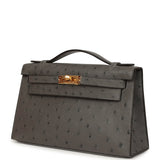 Hermes Kelly Pochette Gris Meyer Ostrich Gold Hardware - Thumbnail View 5