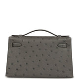 Hermes Kelly Pochette Gris Meyer Ostrich Gold Hardware - Thumbnail View 4