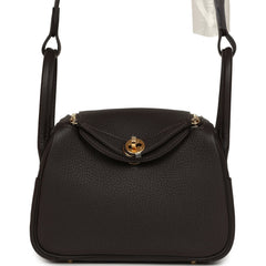 Hermes Mini Lindy II Bai Brun Clemence Gold Hardware