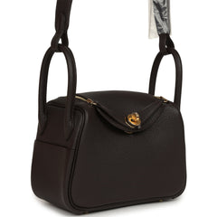 Hermes Mini Lindy II Bai Brun Clemence Gold Hardware