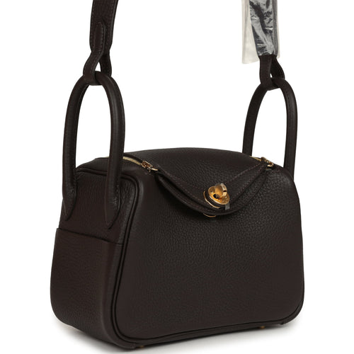 Hermes Mini Lindy II Bai Brun Clemence Gold Hardware