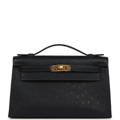 Hermes Kelly Pochette Caban Ostrich Gold Hardware