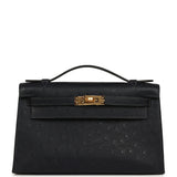 Hermes Kelly Pochette Caban Ostrich Gold Hardware