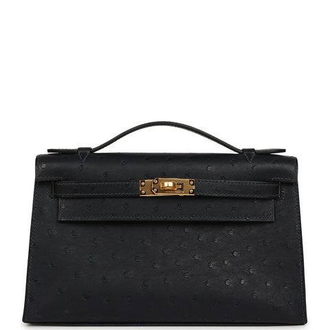 Hermes Kelly Pochette Caban Ostrich Gold Hardware