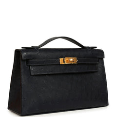 Hermes Kelly Pochette Caban Ostrich Gold Hardware