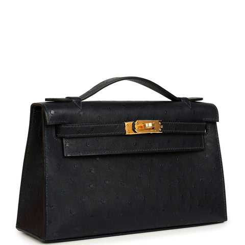 Hermes Kelly Pochette Caban Ostrich Gold Hardware