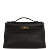 Hermes Kelly Pochette Black Ostrich Gold Hardware - Thumbnail View 1