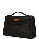 Hermes Kelly Pochette Black Ostrich Gold Hardware - Thumbnail View 5