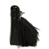 Hermes Kelly Elan Foile Black Matte Porosus Crocodile and Ostrich Feathers Palladium Hardware - Thumbnail View 3