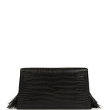 Hermes Kelly Elan Foile Black Matte Porosus Crocodile and Ostrich Feathers Palladium Hardware - Thumbnail View 4