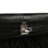 Hermes Kelly Elan Foile Black Matte Porosus Crocodile and Ostrich Feathers Palladium Hardware - Thumbnail View 7
