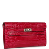 Hermes Kelly Wallet To Go Rose Scheherazade Shiny Alligator Palladium Hardware - Thumbnail View 2
