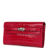 Hermes Kelly Wallet To Go Rose Scheherazade Shiny Alligator Palladium Hardware - Thumbnail View 5