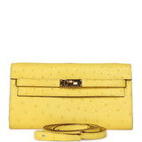 Pre-owned Hermes Kelly Wallet To Go Jaune Citron Ostrich Rose Gold Hardware - Thumbnail View 1