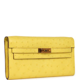 Pre-owned Hermes Kelly Wallet To Go Jaune Citron Ostrich Rose Gold Hardware - Thumbnail View 2