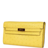 Pre-owned Hermes Kelly Wallet To Go Jaune Citron Ostrich Rose Gold Hardware - Thumbnail View 5