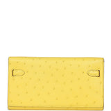 Pre-owned Hermes Kelly Wallet To Go Jaune Citron Ostrich Rose Gold Hardware - Thumbnail View 3