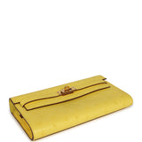 Pre-owned Hermes Kelly Wallet To Go Jaune Citron Ostrich Rose Gold Hardware - Thumbnail View 6