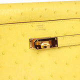 Pre-owned Hermes Kelly Wallet To Go Jaune Citron Ostrich Rose Gold Hardware - Thumbnail View 7